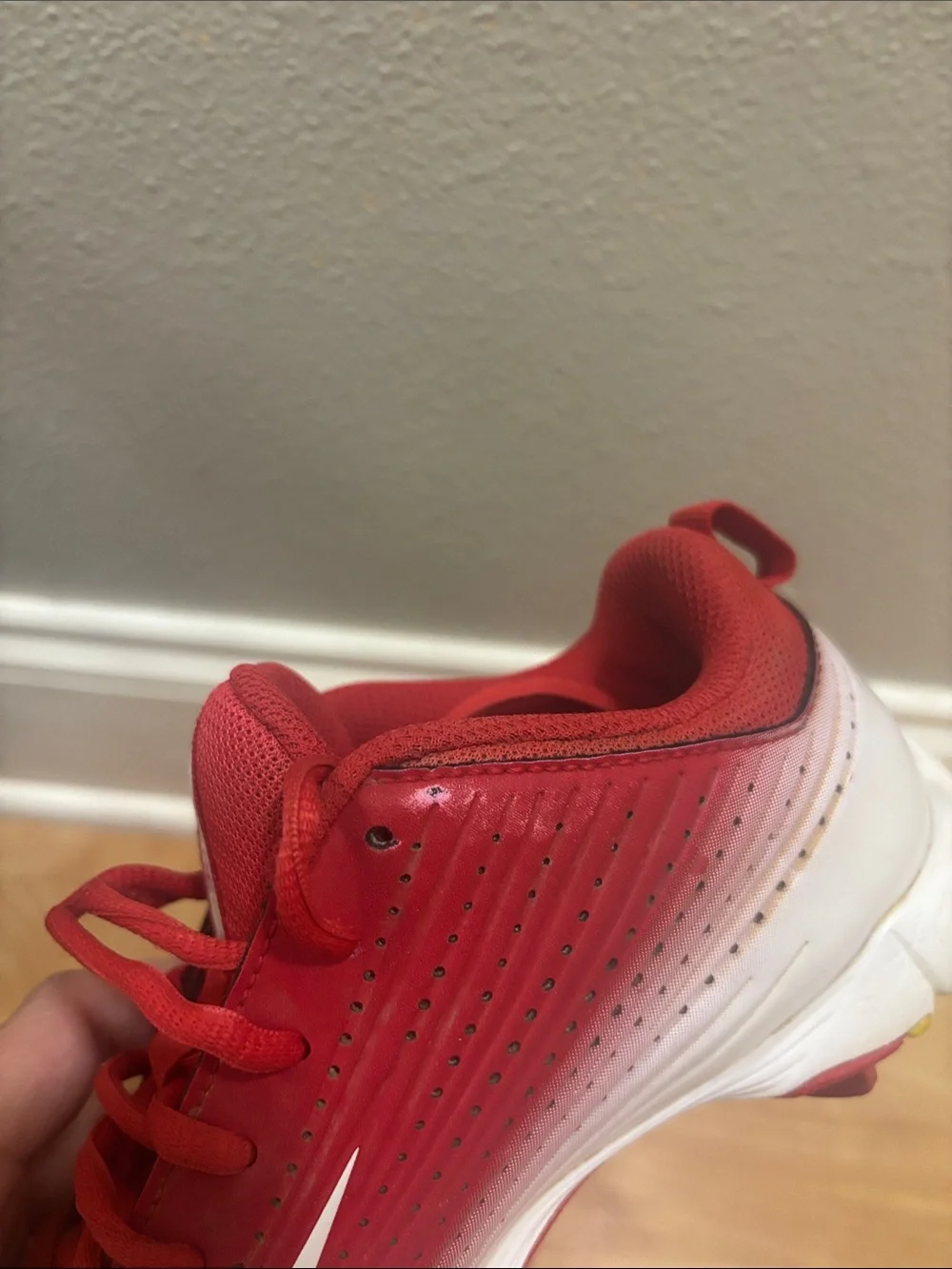 Nike Red Athletic Trainer with White Swoosh Accent Cleats